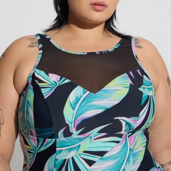 TORRID BATHING SUIT SIZE 3X Wireless High Neck One Piece Swimsuit Tropical Print - Picture 3 of 10
